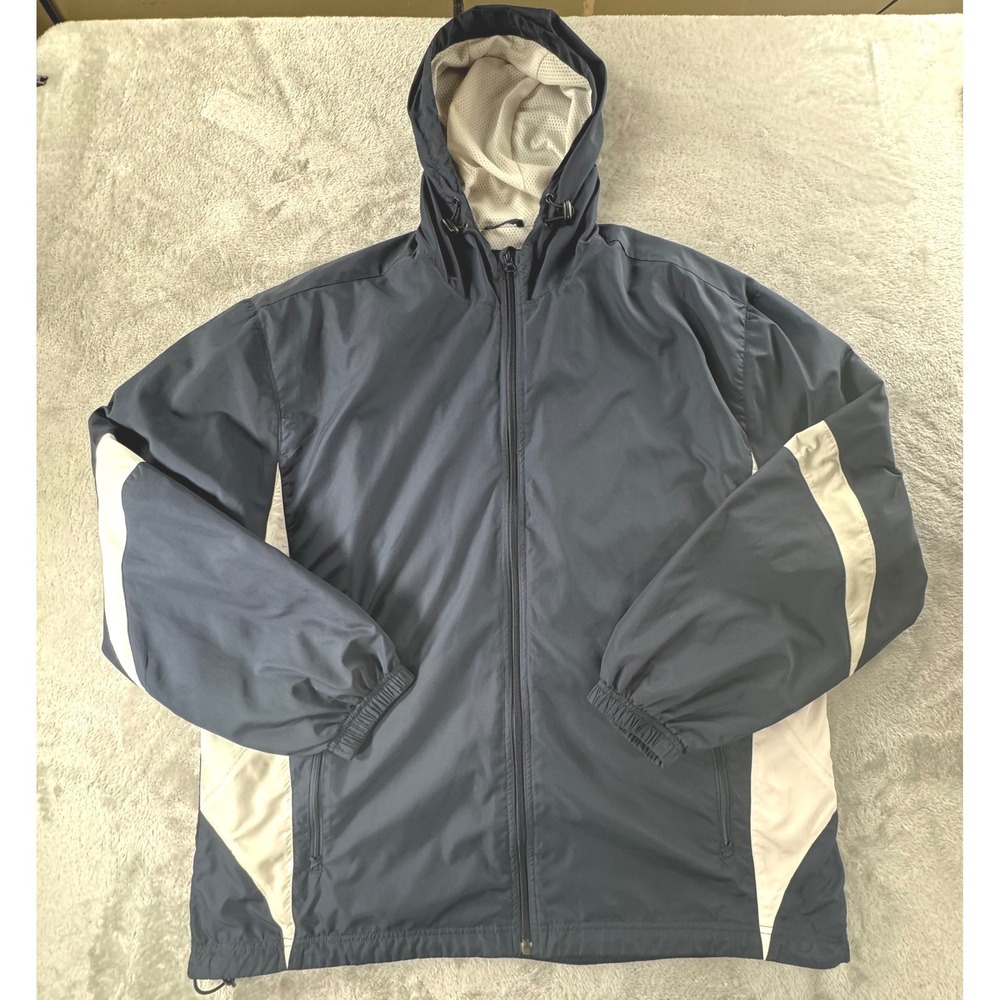 Eastbay Windbreaker Jacket Mens L Blue Hooded Full Zip‎ Y2K Athletic Shell Coat